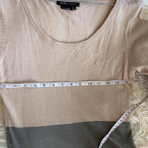 BCBGMaxAzria blue brown tan color block scoop neck ribbed sweater dress sz M - Picture 15 of 17